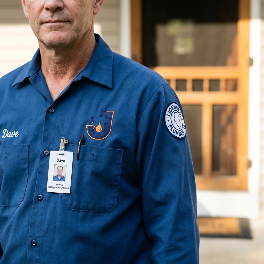Licensed plumber showing ID badge in Battle Creek, MI