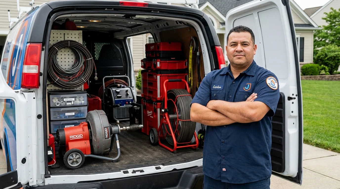 Professional drain cleaning equipment and Johns Plumbing LLC plumber in Battle Creek