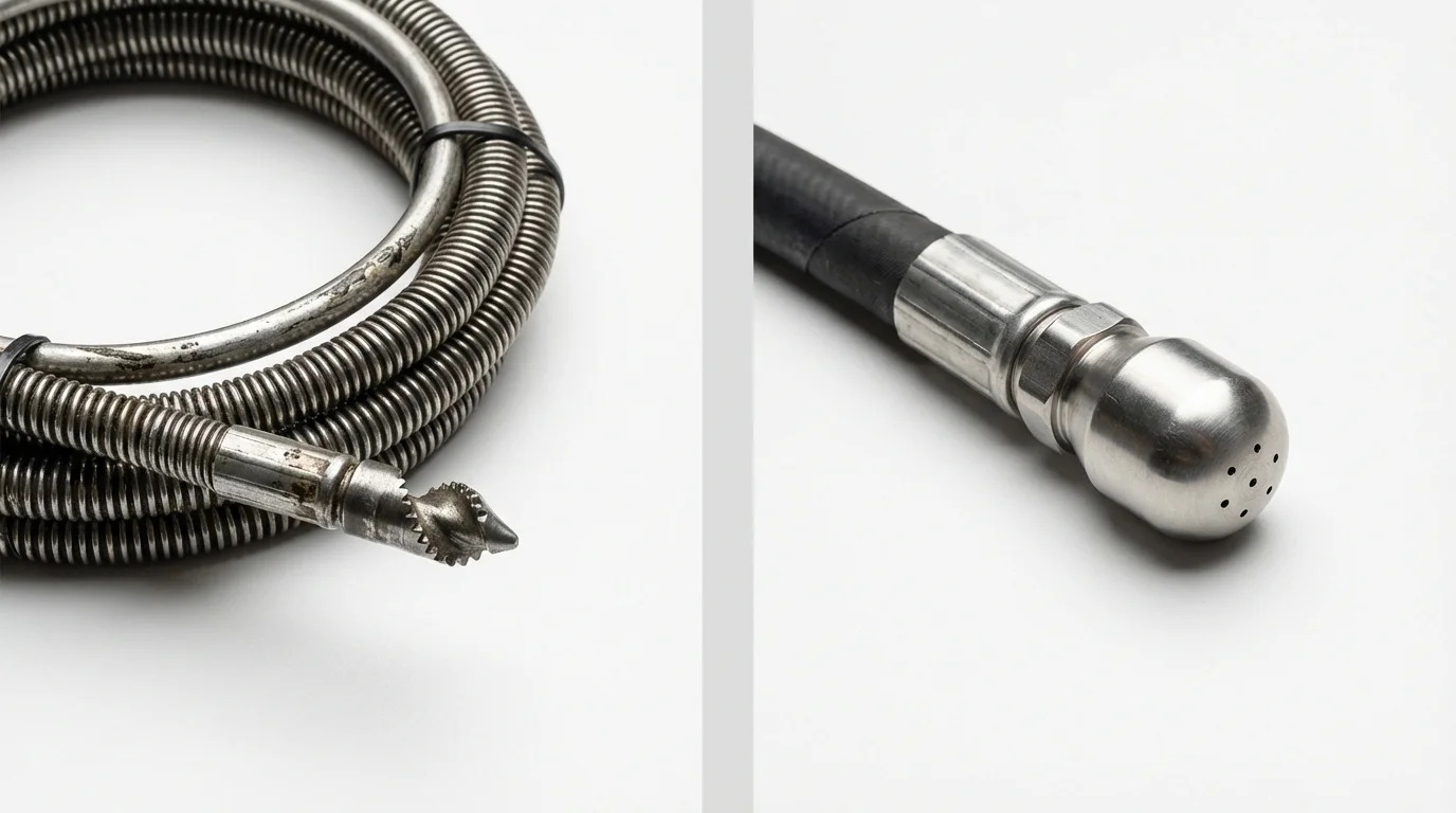 Drain snake cable and hydro jetting nozzle used for drain cleaning in Battle Creek, MI