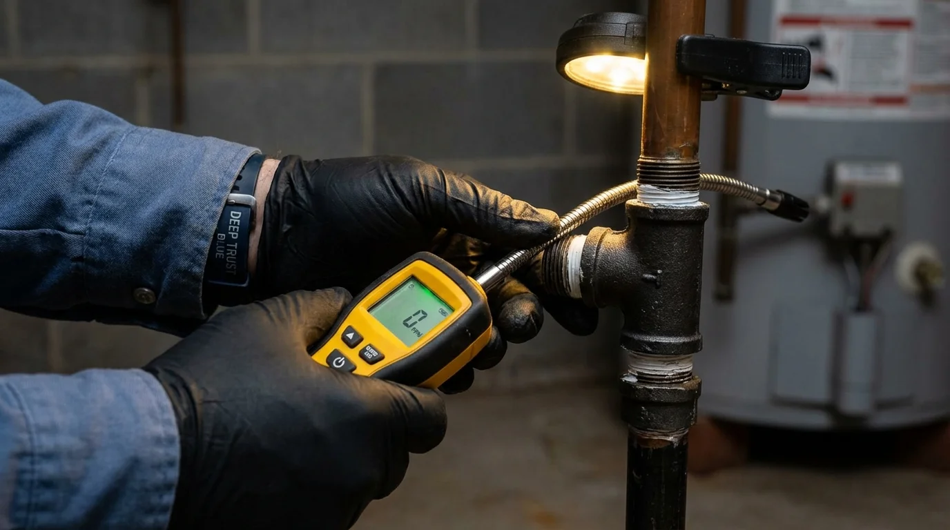 Gas leak detection with electronic sniffer by Johns Plumbing LLC in Battle Creek
